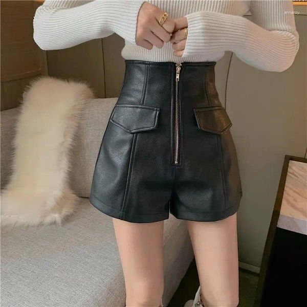 Shorts pour femmes Mode Dames Fermeture à glissière Taille haute Pantalon à jambes larges Printemps Automne Vintage Tempérament 2024 Vêtements de rue