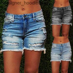 Dames shorts mode gescheurde randmetten slanke shorts casual vrouwen gewassen skinny broek hoge taille dames jean shorts fitness slijtage c240413