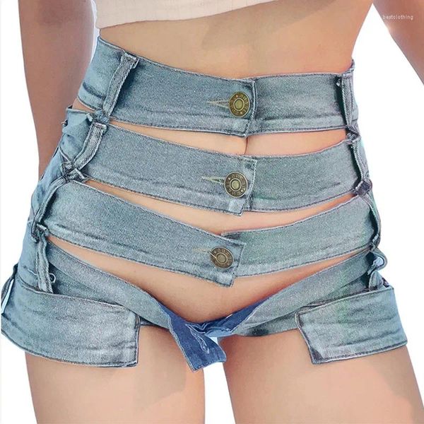 Pantalones cortos para mujer Moda Primavera Verano Mujeres Hollow Vendaje Denim Sexy Lady Nightclub Dance Jeans Ropa divertida Chica Fiesta Regalo