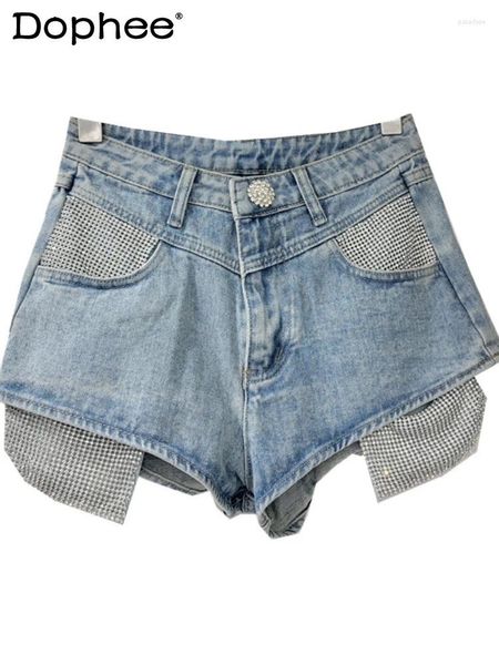 Short féminin Fashion Street Metal Diamond Denim Sexy Girl 2024 Spring Summer Pocket Fakage Booty Femme Vêtements