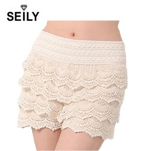 Shorts pour femmes mode été Crochet dentelle pour femmes élastique taille haute mince hanche couches jupes courtes Jupe Corto blanc noir pantalon