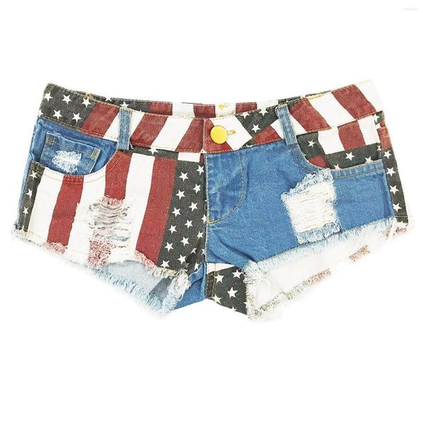 Shorts pour femmes mode vacances d'été femmes drapeau américain Sexy taille basse brossé usé Denim dame discothèque danse Mini culotte vêtements