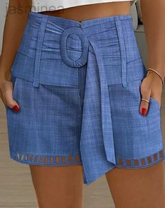Damesshorts Mode-tailleshorts met gordel uitgehold ontwerp Lichte zomer casual korte broek ldd240312