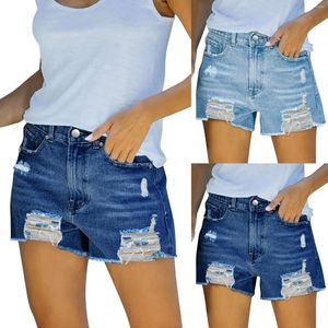 Damesshorts Mode Dames Mini Korte Jeans Sexy Babes Ripped Hollow Out Pockets Denim Hoge taille Effen Kleur Skinny Mujer