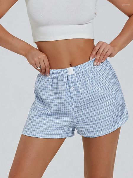 Pantalones cortos para mujeres moda para mujer pijama a cuadros pajas bandas elásticas de pierna ancha