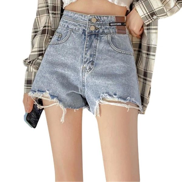 Shorts pour femmes à la mode taille haute moderne ourlet effiloché jambe large décontracté été avec poches