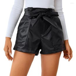 Short femme Faux cuir avec poches ceinture PU élastique façonnage hanche Push Up pantalon noir épais Sexy Leggings pour femme femme