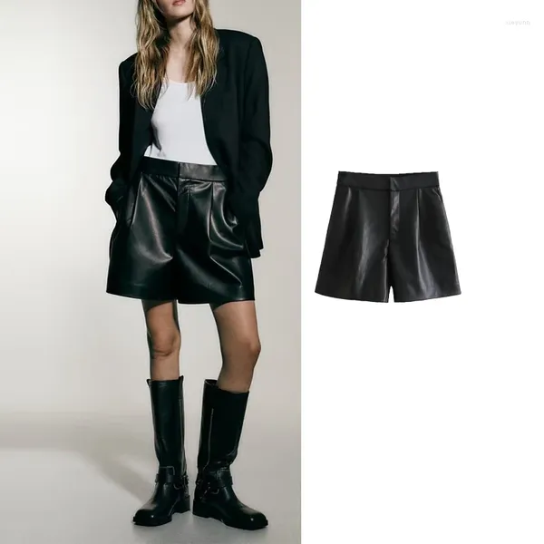 Shorts pour femmes Faux cuir femmes 2023 automne mode solide taille haute décontractée courte femme streetwear pantalons vêtements