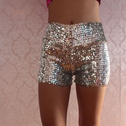 Pantalones cortos para mujer Festival Rave Outfit Lentejuelas brillantes Mujeres Cintura alta Sexy Clubwear Fiesta Chic Pantalones de moda Ropa para el escenario 230222