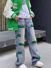Vrouwen Shorts Feynzz Borduurwerk high street style hiphop massaal jeans herfst wijde pijpen broek voor mannen en vrouwen taille mode 230619