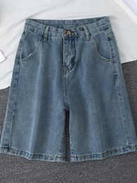 Dames shorts Fitaylor Nieuwe Summer Women High Taille Blue Wide Leg Denim Shorts Casual vrouwelijke Solid Streetwear Stright Jeans Bermuda Shorts 230420