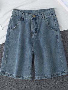 Dames shorts Fitaylor Summer Women High Taille Blue Wide Leg Denim Shorts Casual vrouwelijke Solid Streetwear Stright Jeans Bermuda Shorts 230306
