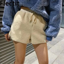 Vrouwen Shorts Flectit Gezellige Faux Fur Sherpa Lounge Vrouwen Trekkoord Hoge Taille Warme Herfst Winter Laarzen Outfits 230223