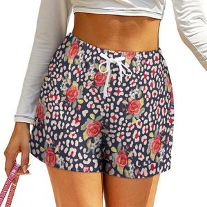 Dames shorts Bloemluipaardvlekken met hoge taille Vintage Roses Design Pockets Spring Cute Oversize Short Pants Streetwear Bottoms