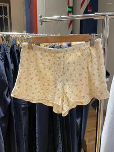 Shorts pour femmes imprimé floral Eleyet droite femme été élastique taille haute trois boutons sous-vêtements décontracté doux mignon maison pantalon court