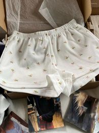 Pantalones cortos de mujer Floral Waffle Waffle Summer dulce algodón de algodón de algodón suave sencillo