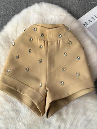 Short féminin mousse Fomes Femmes Été Élégante Décoration de strass pantalons courts 2024 Fashion coréenne Couleur solide