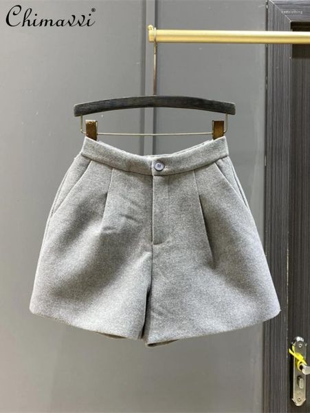 Shorts pour femmes pour femmes 2023 vêtements d'hiver mode laine épaisse lâche décontracté taille haute minceur jambe large a-ligne pantalon court