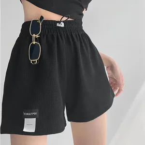 Damesshorts Gratis Dames Hoge Taille Casual Wafel Zwart Esthetische Zakken Losse Broek Koreaanse Harajuku Mode Outdoor Bodems