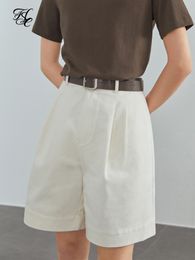 Pantalones cortos de mujer FSLE 100 algodón Casual blanco Denim corto verano Sexy alta cintura Jeans mujer Vintage cinturón suelto 230720