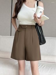 Damesshorts FTLZZ Summer Office Lady Empire Slim Elastic Waist Tailored Elegant Women Loose Wide Leg