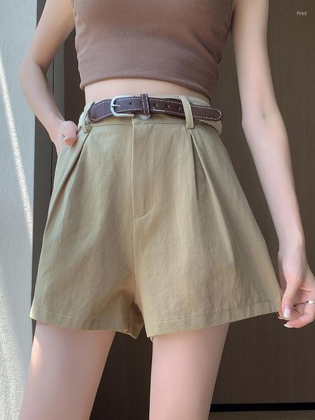 Short femme FTLZZ Summer Office Lady Empire Slim Solid Vintage Women High Street Wide Leg A-line With Belt