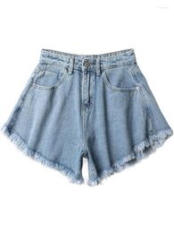 Pantalones cortos de mujer FTLZZ verano mujer moda pierna ancha Denim señora Casual Vintage Color sólido bolsillos recto Jean