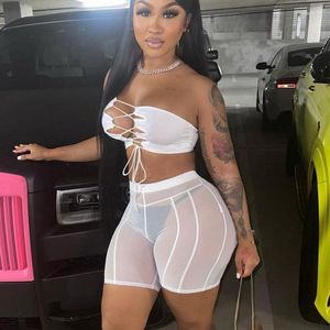 Dames shorts Fuda White Black Sexy Zie Mesh For Women Summer Bottoms Midi Taille Biker Leggings Clubwear Short Pants