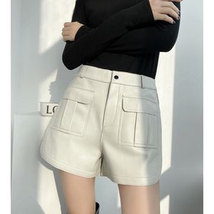 Shorts pour femme Short en cuir véritable femmes taille haute printemps été mode coréenne dames jambe large Biker Shorts femme style décontracté 230509