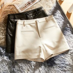 Short femme en cuir de peau de mouton véritable pour femmes 2023 mode coréenne jambe large pantalon court taille haute blanc Ropa De Mujer