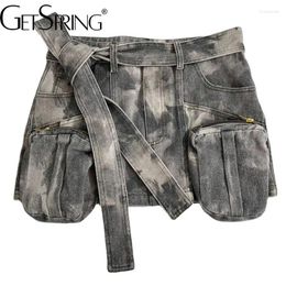 Shorts Femmes GetSpring Femmes 2024 Été Camouflage Multi Poches Taille Basse Jupes Courtes En Jean Mode Tout Match