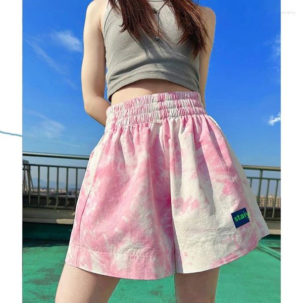 Shorts féminins gidyq hauts taies sportives d'été coréense coréenne dye pantalon de jambe large lâche rose fluorescent féminin décontracté rose