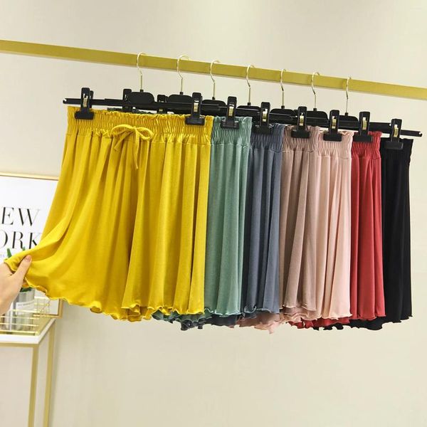 Pantallas cortos de mujeres de mujeres modales modales casuales amarillas de color racial de cintura alta