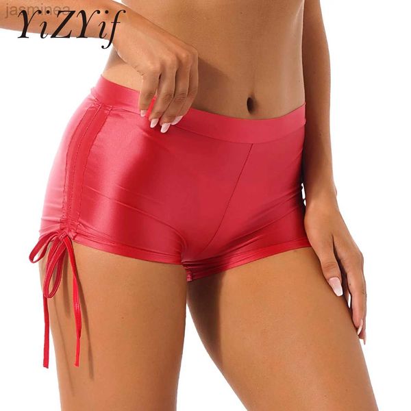 Shorts pour femmes Short à cordon brillant décontracté extensible taille basse pantalons chauds Yoga Gym Leggings courts Sexy soirée Clubwear ldd240312