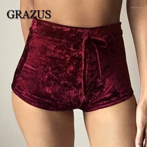 Women's Shorts Grazus Mode Velvet Dames Lente Zomer Hoge Taille Bandage Sport voor Dames Sexy Bodycon Gym Mini Broek