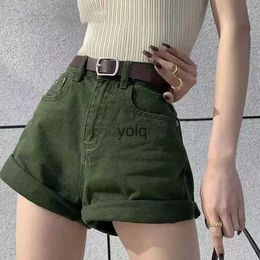 Shorts pour femmes Denim vert taille haute taille lâche été sexy a-ligne décontractée jambe large jean y2k cloes pour femmesyolq
