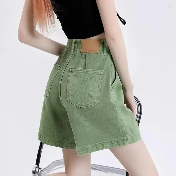 Short féminin Green féminina été décontracté jeans lâches vintage femmes streetwear hautes hautes taies large denim w969