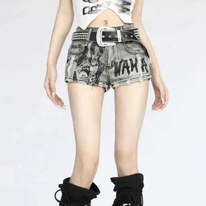 Shorts voor damesgrijs Harajuku Denim shorts vrouwen strtwear casual gat kwastje y2k lage taille broek nieuwe bodems mode zomer pantnes y240420