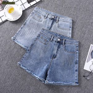 Women's Shorts Shuilantu Plus Size Vintage Denim Women Hoge Taille Sequins Bicycles Jeans Pants Harajuku Casual Wide Leg Cycling