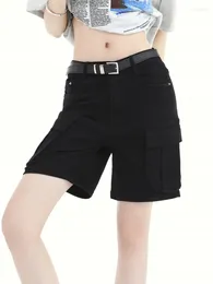 Shorts féminins Guuzyuviz American Style Loose Big Pocket Black Y2k Street Summer Casual Cargo Short Pantal