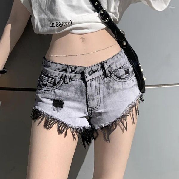 Short féminin Guuzyuviz Summer Retro Sexy Girl Low Rise Tassle Denim Femmes Y2K Streetwear Grey Jeans Feminino