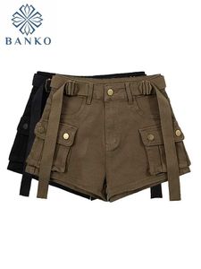 Shorts Harajuku Koreaanse mode gyaru katoen denim shorts vrouwen hot pants hoge taille sexy brede been broek y2k strtwear Amerikaanse stijl y240504