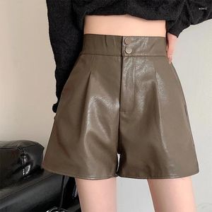 Short féminin Héliers Femmes Pu Leather Zipper Boutons Casual High Taist A-Line Chic Bureau Pantalon Loose pour l'automne hivernal