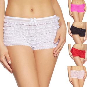 HEZIOWYUN Short en dentelle à volants pour femme, doux, extensible, respirant, en maille transparente, culotte hipster, sous-vêtements de danse transparents