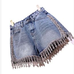 High -end high -end taille -denim flash Wimen van dames en eind diamant kwastje korte jeans broek 230314