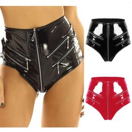 Short femme cuir PVC haute brillance Sexy fichier ouvert façonnage fermeture éclair taille Lingerie soutien-gorge et sous-vêtements