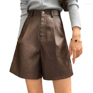 Pantalones cortos de mujer de alta calidad de cuero de imitación de PU de talla grande invierno otoño niñas cintura mujeres marrón negro ropa Casual moda