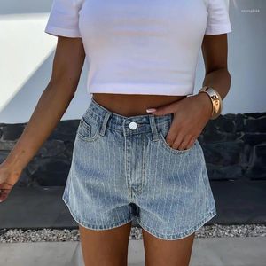 Dames shorts High Street Straight Rhinestone Jeans 2024 vrouwelijke midden taille knoopbroeken elegant bling mooie pocket denim broek