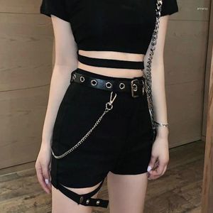 Dames shorts High Taille Cargo Women Black Gotic met Chain Belt Street Dance Pants Fashion Chic Slim Casual Female Denim Heatpants