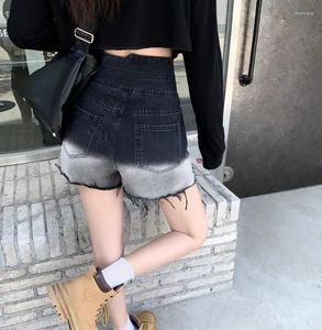 Short féminin High Taist Chic Design Gradient Black Denim Street Cool Style Femme A-line Tassel Wide Jam Mini Jeans